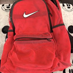 Nike Red Mesh Backpack – Lightweight Sports Bag with Side Pockets