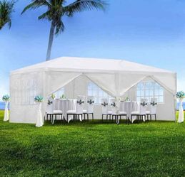 10 ft. x 20 ft. White Wedding Party Canopy Tent Outdoor Gazebo with 6-Removable Sidewalls