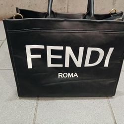 Authentic Fendi Black Leather Designer Tote Bag 