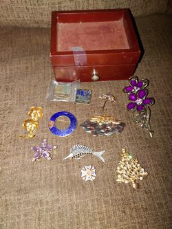 Brooches all together and jewelry small box