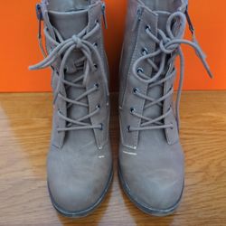 Boots- Military Style,Taupe Color, 2 Inches Thick Heel , Great Everyday Shoe, 