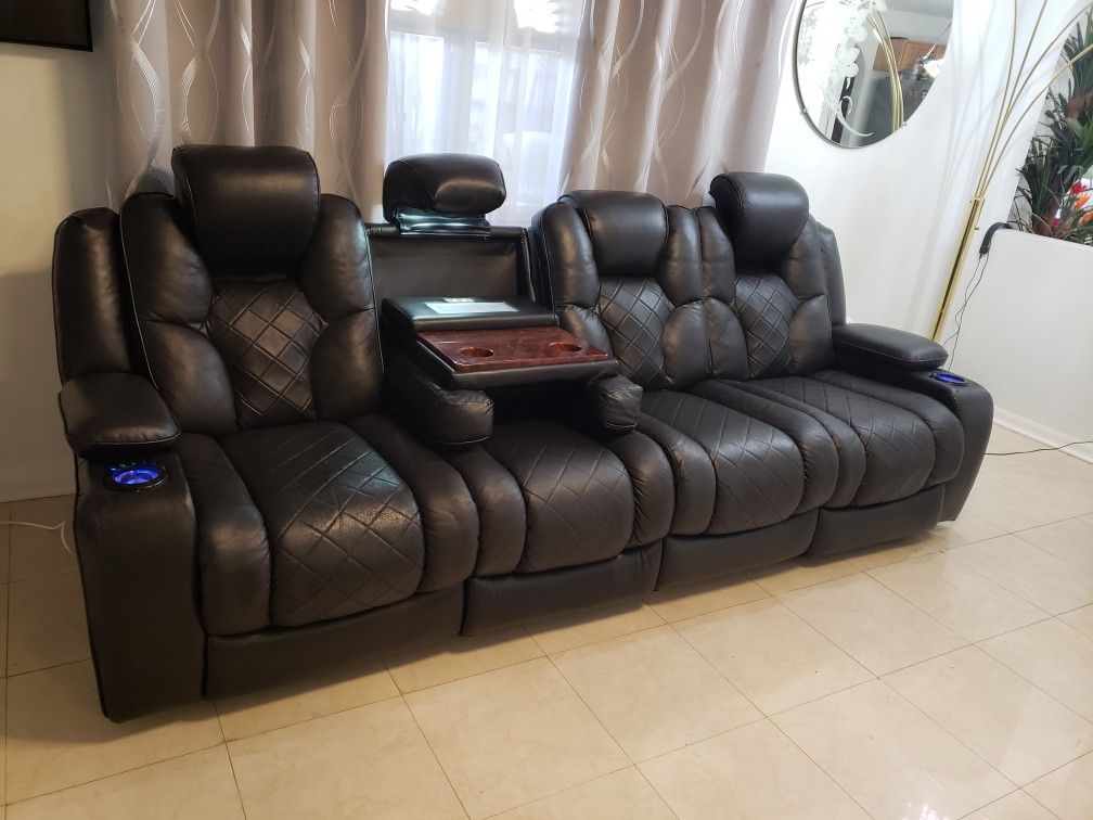 Leather Living Room Power Reclining Couch 