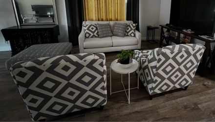 Sofa, two chairs and ottoman