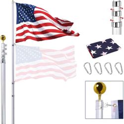 25FT Telescoping Flag Pole for Outside House, Extra Thick Telescopic Flagpole with USA Flag, Inground Outdoor Use, Camper RV, Residential & Commercial