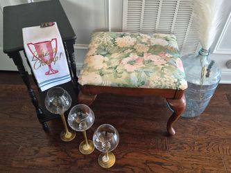 Upholstered Footstool with Floral Fabric