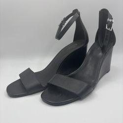 Michael Kors Black Wedge Leather Sandals 