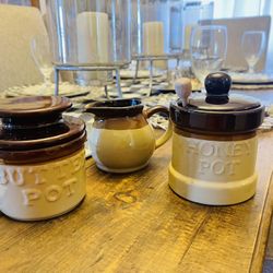 Set Of Three  Brown Glaze  Crock Stoneware Pots
