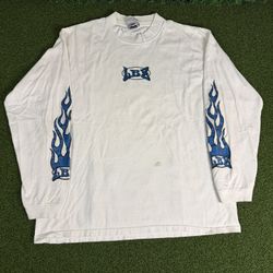 Vintage 90s LBZ Local Boyz MX White Longsleeve Glitter Flame Shirt 1X READ SEE