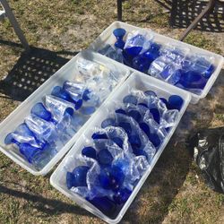 Vintage Blue Glassware 41-42 Pieces