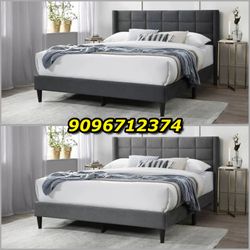 Queen Grey Euro platform bed with Orthopedic Mattress Included