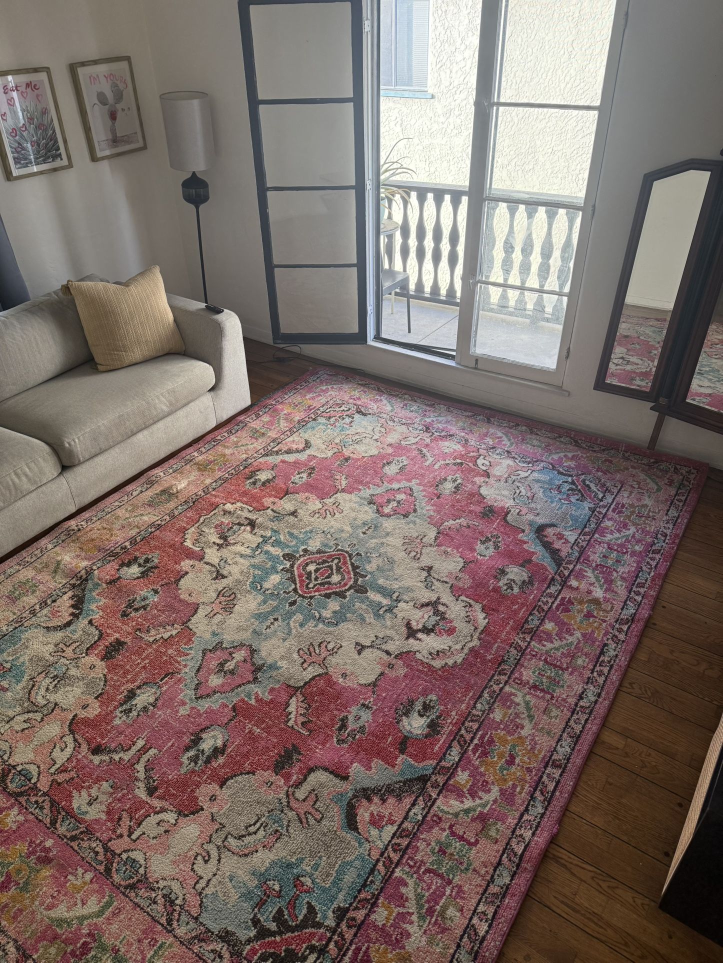 Large 8’ x 11’ Vintage Pink Multicolor Area Rug Carpet