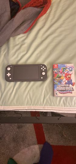 grey nintendo switch lite with mario bros wonder