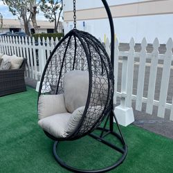 Simona Beige & Black Patio Swing Chair w/ Stand
