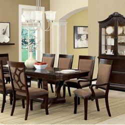 Brand New Walnut Brown Expandable 9pc Dining Table Set
