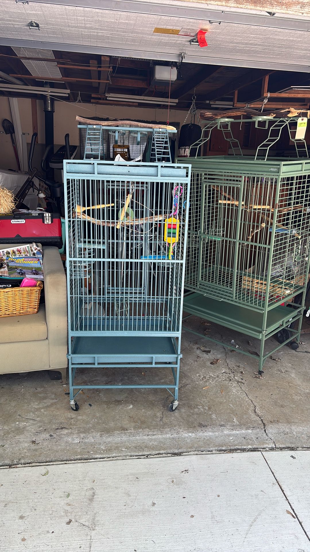 bird cage with toys