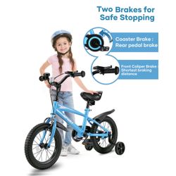 Kids Bike Girls and Boys Blue Bike with Removable Training Wheels