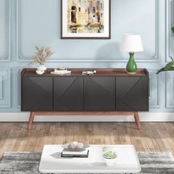 Black and Brown Wood 55 in. Buffet Sideboards with Storage Shelves