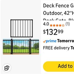 5084: New Deck Fence Gate Outdoor, 42‘'Hx48‘'W Deck Gate, Black Heavy Duty Steel Anti-Rust Door with Customizable Width, Metal Gate for Residential, Y