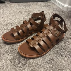 Brown Flat Sandals Size 10