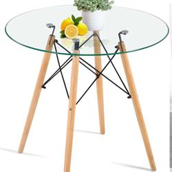 Elepbear 31.5 Inch Small Round Dining Table for 4 People Kitchen Home Modern Leisure Wood Legs Table Glass