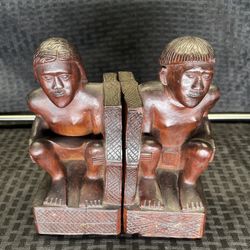 Hand Carved Wooden Pair of Tribal Bookends 