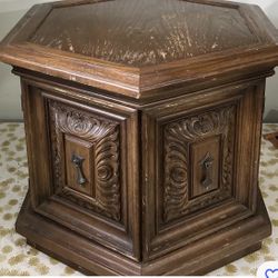 Octagon end table with storage outlet