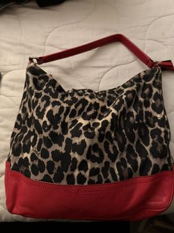 Fabric And Leather Leopard Print Coach Bag