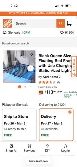 Black Queen Size Floating Bed Frame with Usb Charging Station