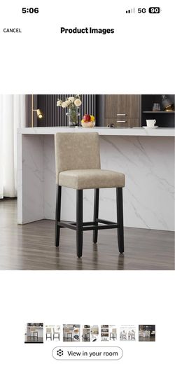 26'' Faux Leather Bar Stools, Modern Upholstered Bar Height Bar Chairs, Soild Wood Legs Barstools with Back, Beige   99 &50