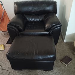 Faux Leather Chair And Foot Stool