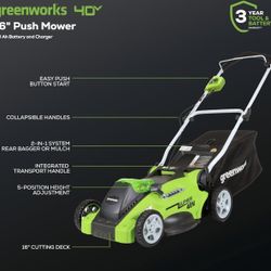 GreenWorks 16” 40V Electric Mower