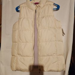 Cream Puffer Vest With Light Purple Fleece Inside