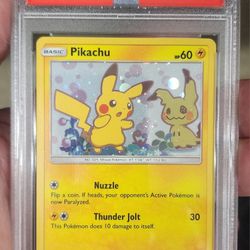 FS/NFT - PSA 9 - 2019 POKEMON PIKACHU/MIMIKYU HOLO BLACK STAR PROMO TEAMUP #SM162