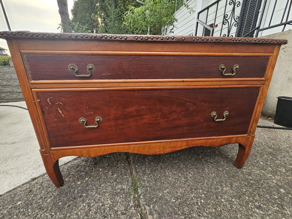 DRESSER-Vintage Berkey & Gay Solid Wood Dresser w/ Leather Top
