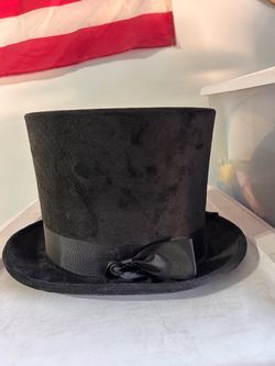 Men's Black Solid Top Hat w/ Ribbon Band - Classic Dress Formal Costume Style