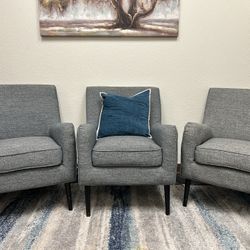 Set Of 3 Grey Upholstered sofa Single Seaters