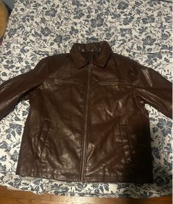 Brown Leather Zip-Up Jacket