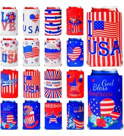 16 PCS】 4th of July Can Holder in Bulk 4th of July Decorations Outdoor Can Cooler 4th of July Accessories Party Favors Patriotic Party Supplies Fourth