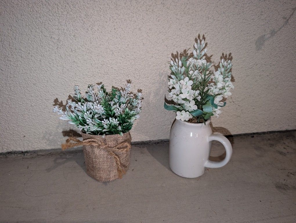 Jute Knot Faux Flower & Antique White Coffee Mug Flower Pot Duo Deal