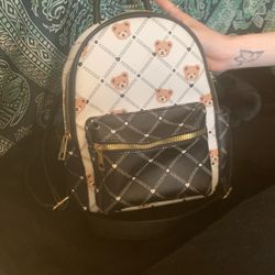 LD White And Black Teddy Bear Mini Bag