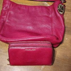 Michael Kors Red Leather Hobo Bag + Wallet