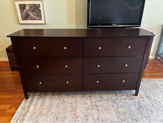 Dark Wood Walnut 6 Drawer Bedroom Dresser