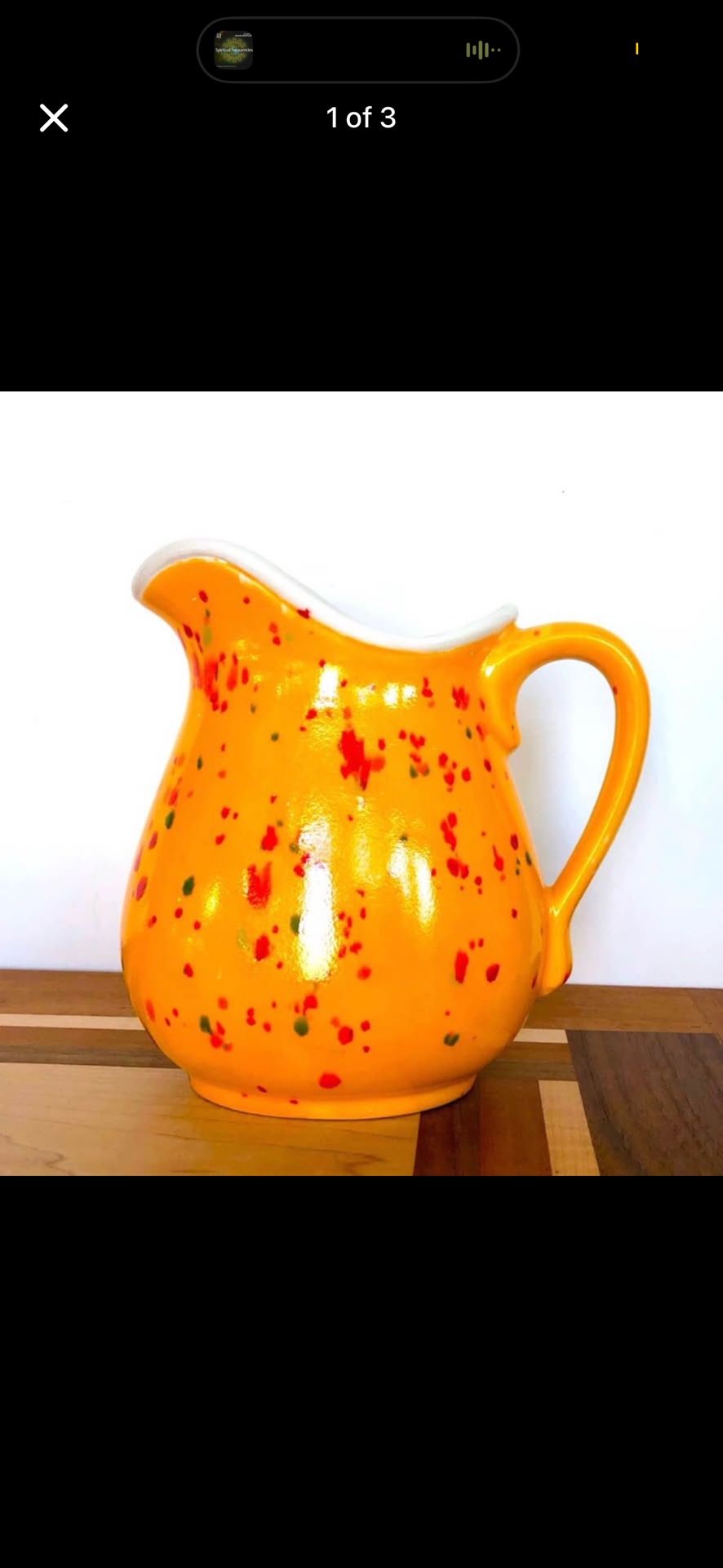 Vintage Speckled Orange Porcelain Water Flower Vase/Pitcher/Home Decor