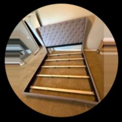 King size grey tufted bed frame