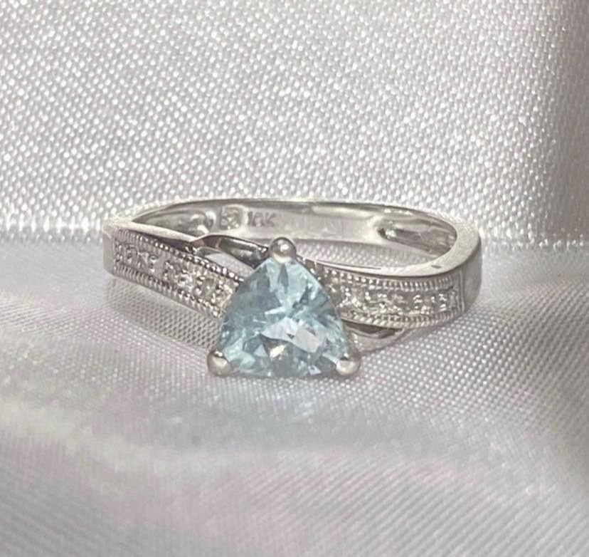 Aquamarine Diamond Ring 10k Sz 6.5