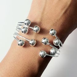 925 Sterling Silver Women's Cuff Bracelet Band Gift Adjustable Size 