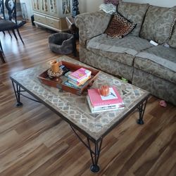 Arhaus Coffee Table with Thick Tile Top/Iron Bottom