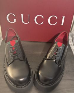 NEW Authentic Gucci Black Thea Lug Sole Derby Shoes | Womens Size US 9.5