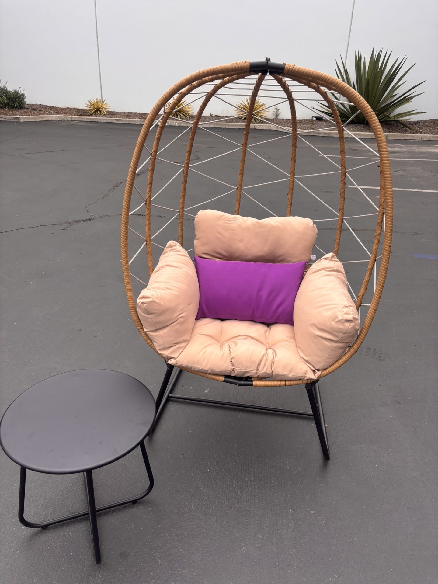 New Outdoor Patio Indoor Wicker Large Egg Chair With Table