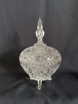 Vintage Cut Glass Footed Candy Dish with Lid